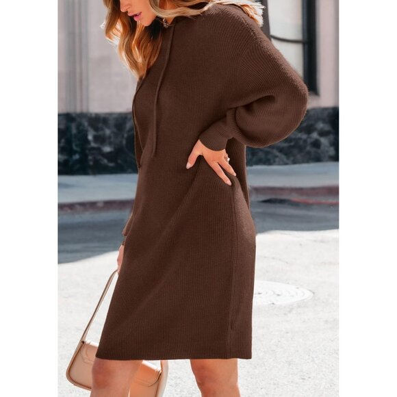 Women’s Fall Sweater Dress Chunky Knit Oversized Hoodie Tunic Casual - Picture 4 of 8